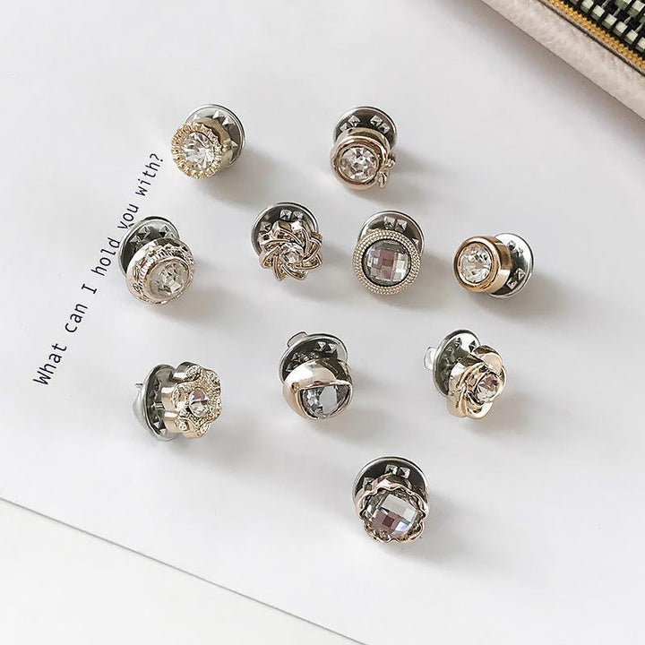 Assorted 10-piece women's hidden button brooches, steel flower design, perfect for modesty