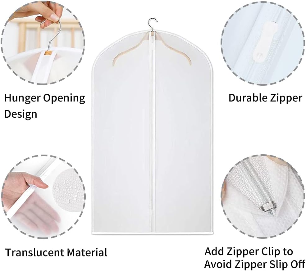 Durable clear PEVA clothes protectors, 12-pack, for dustproof wardrobe & closet storage.