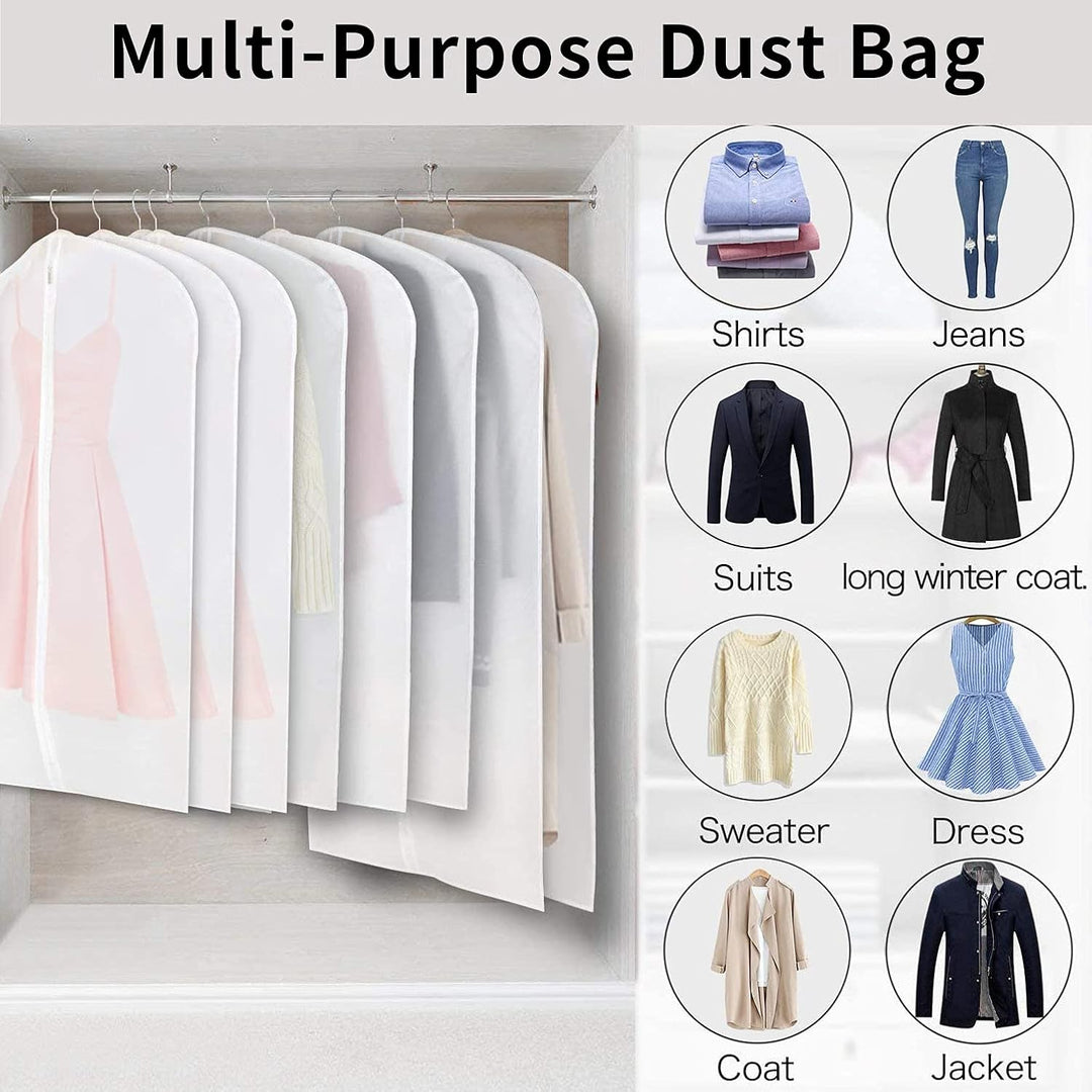 Clear PEVA clothes storage bags, 12-pack, offering dustproof & reusable protection.