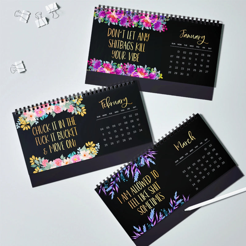 Back cover of the 2025 calendar, showcasing features like monthly quotes and wall-hanging option