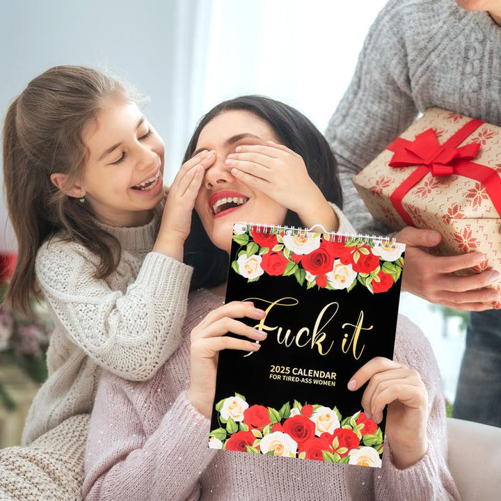 Gift-ready 2025 inspirational calendar, displayed with decorative paper goods, vibrant colors