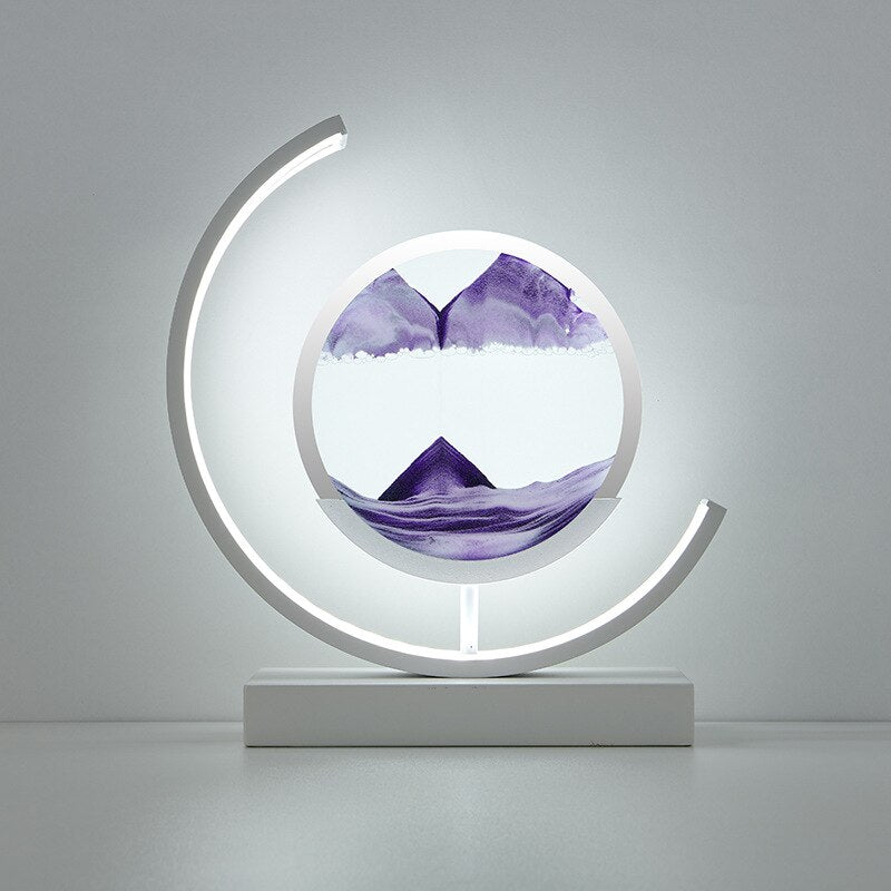 "3D Sand Shell Table Lamp emitting soothing green LED light; modern art-inspired design with dynamic sand patterns."