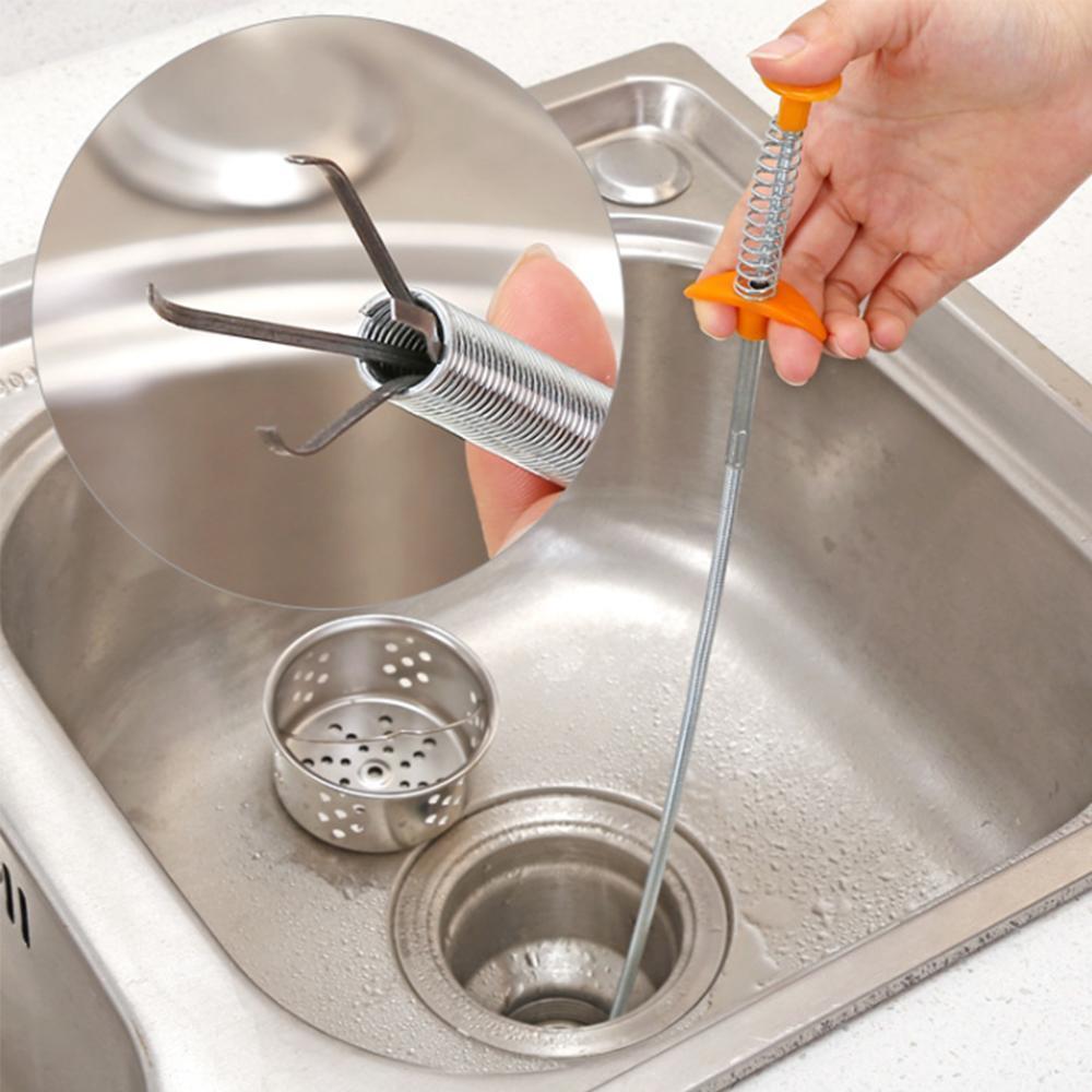 60cm kitchen sink drain clog remover tool, green, flexible for plumbing drainage