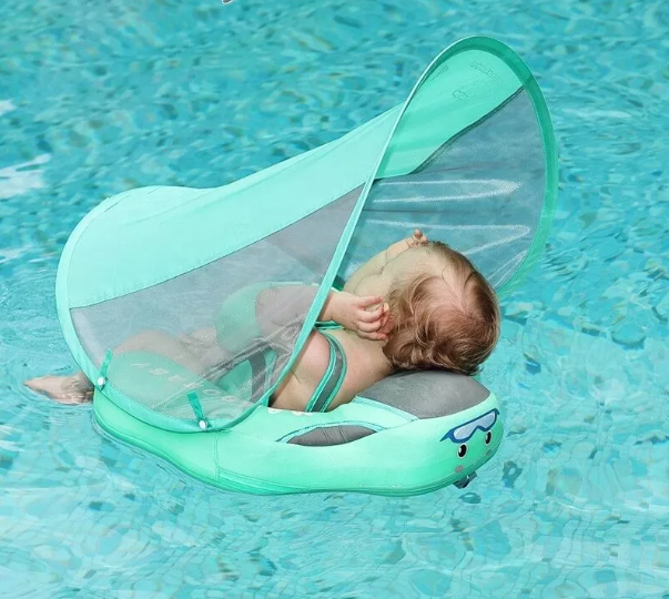 Baby Swim Trainer Floater in blue for safe water fun, featuring ergonomic design and UV protection. Suitable for kids up to 1