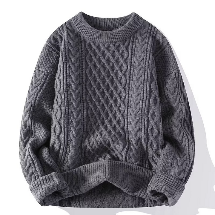 Classic knit women's sweater; cozy, round neck, hip-length, great for autumn and winter, pairs well with various outfits.