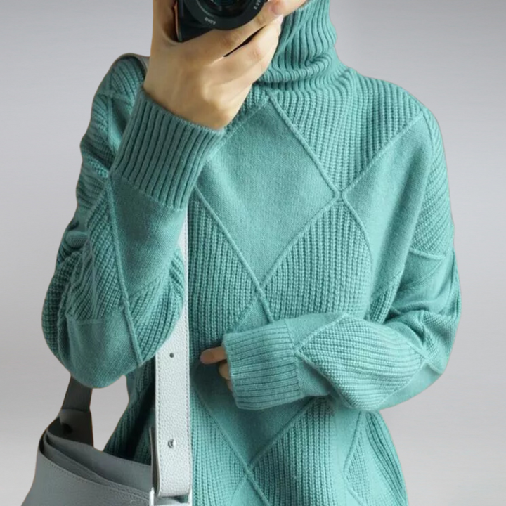 "Cozy cashmere women's turtleneck sweater, rib-knit design, available in beige, black, brown, grey, orange, pink, turquoise, 