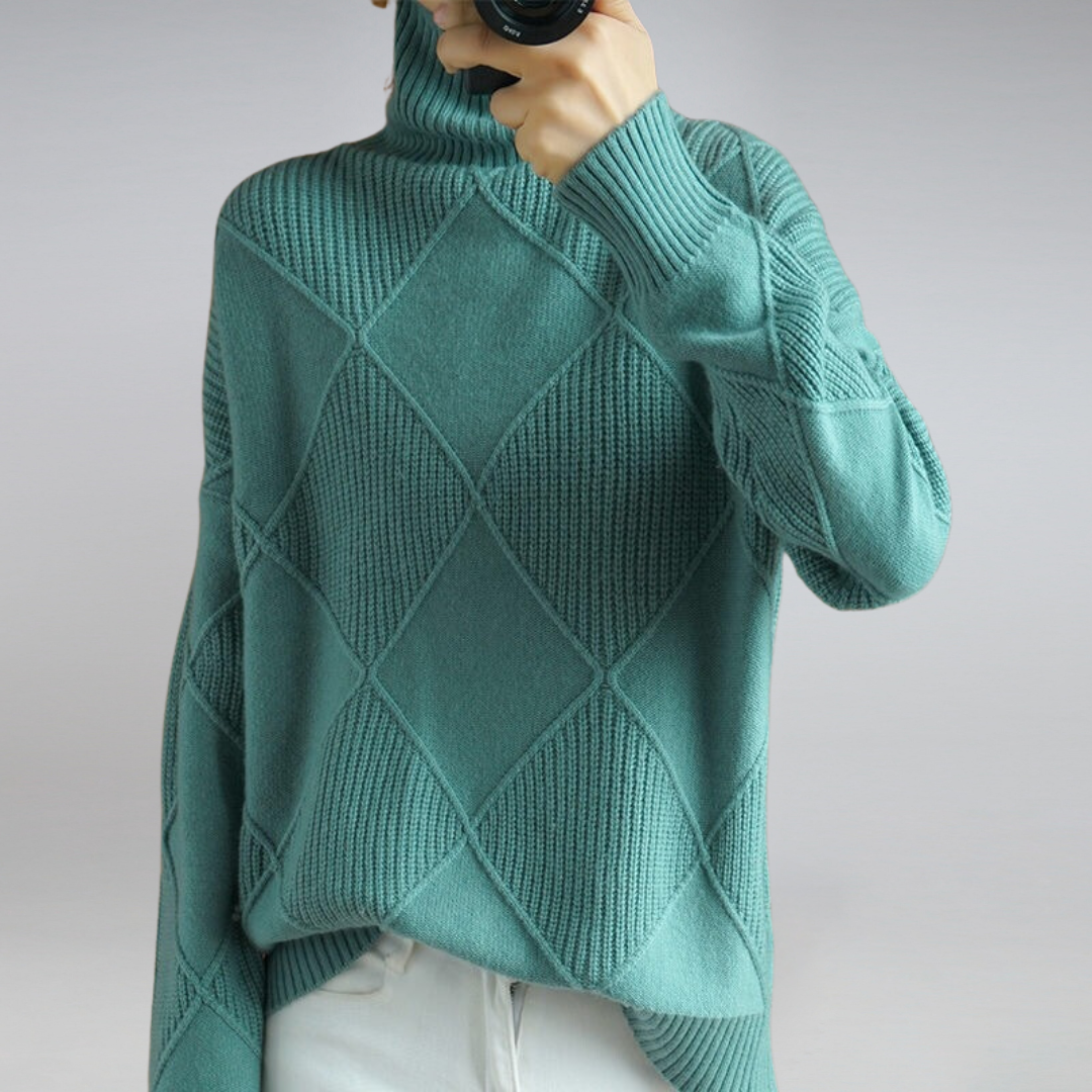 "Cozy cashmere women's turtleneck sweater, rib-knit design, available in beige, black, brown, grey, orange, pink, turquoise, 