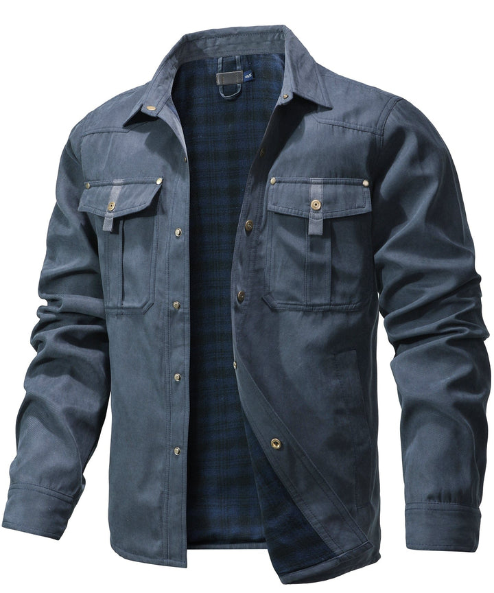 "Men's Traverse Insulated Jacket, black, polyester outer, cotton-flannel lining, versatile outdoor wear with chest pockets"