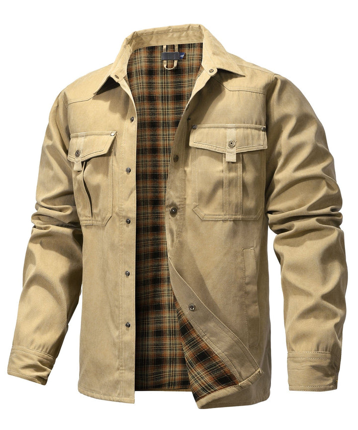 "Men's Traverse Insulated Jacket, black, polyester outer, cotton-flannel lining, versatile outdoor wear with chest pockets"