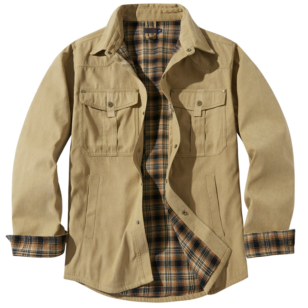 "Men's Traverse Insulated Jacket, black, polyester outer, cotton-flannel lining, versatile outdoor wear with chest pockets"