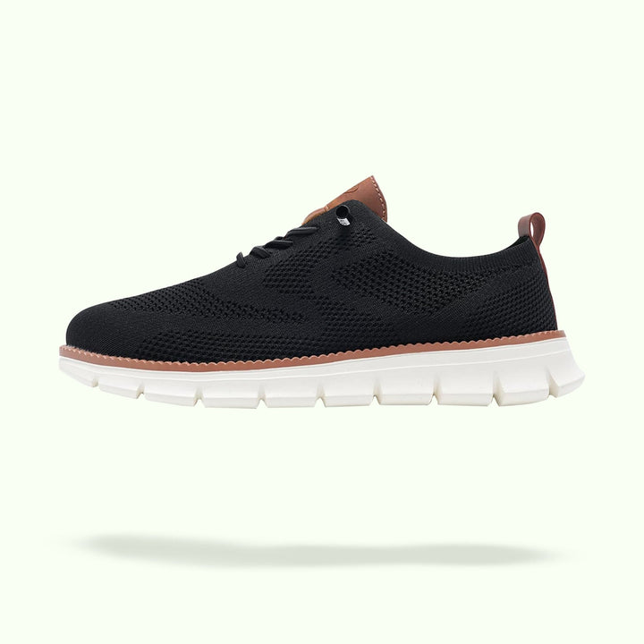 "Men's urban shoes with breathable soles and comfort fit, available in black, blue, brown, khaki, olive, and white."