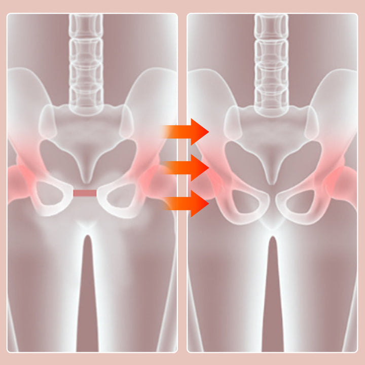 Pink adjustable pelvic and thigh trainer, compact design with digital counter, suitable for all fitness levels and portable.