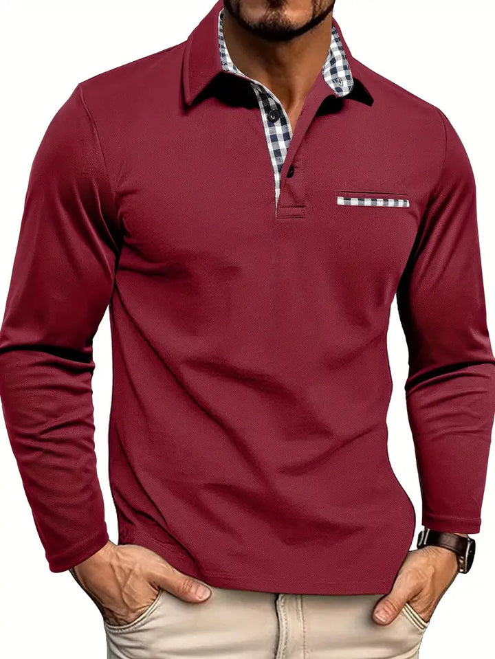 Stylish men's long sleeve polo shirt in high-quality fabric, perfect for casual and smart-casual occasions, in blue.