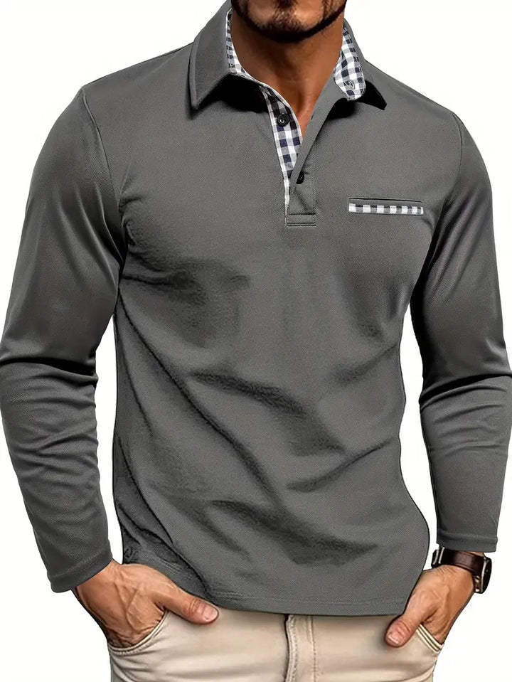 Stylish men's long sleeve polo shirt in high-quality fabric, perfect for casual and smart-casual occasions, in blue.