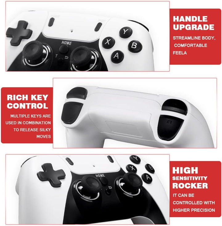 "Wireless retro gaming console with 4K HDMI, featuring compact design and joystick for 40,000+ classic games."