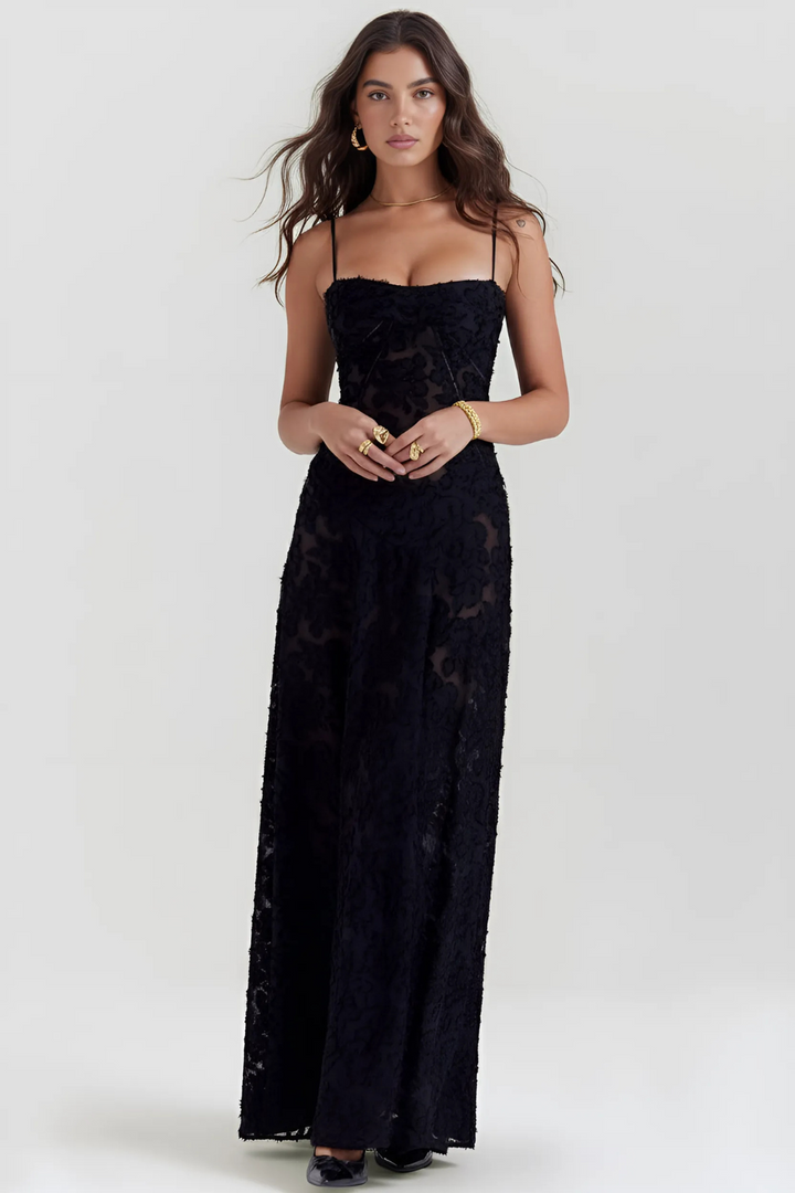 "Womens elegant evening maxi dress with flowing silhouette, available in black, pink, white, perfect for events and weddings.