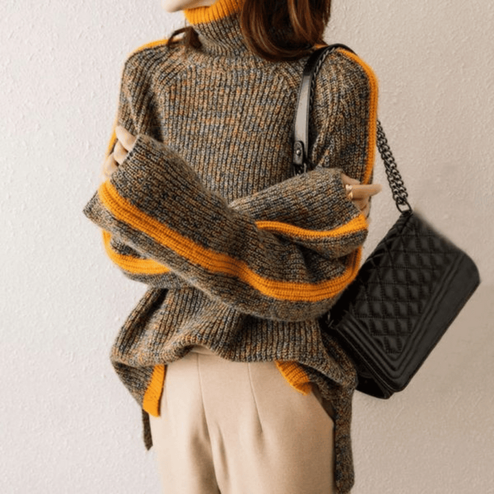 "Women's melange knit turtleneck jumper, relaxed fit, cozy and stylish, ideal for casual wear, elegant melange pattern."