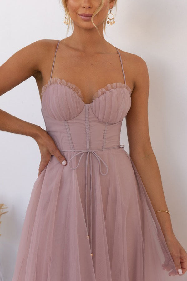 Women's sleeveless maxi dress with flowy silhouette, lightweight layered fabric, perfect for special occasions.