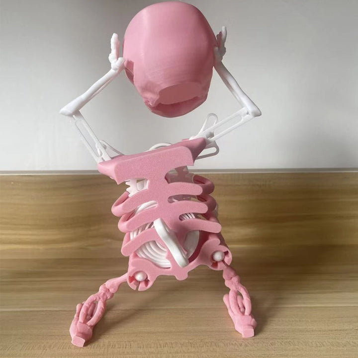 Quirky animated 3D skull toy, eyes glowing, mouth moving, creating an entertaining display