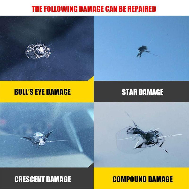 Car windshield with a repaired crack, showcasing the effectiveness of the automotive repair fluid