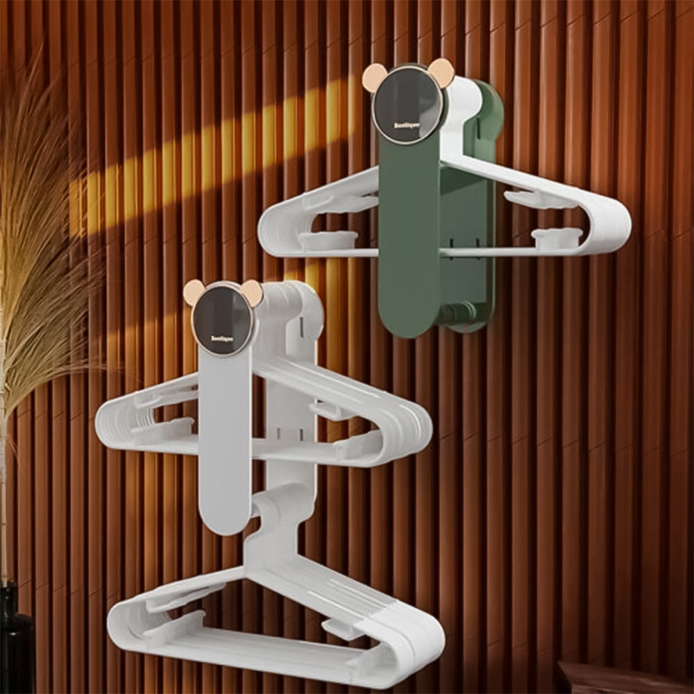 Easy-to-install collapsible hanger rack, perfect for decluttering and improving closet aesthetics.