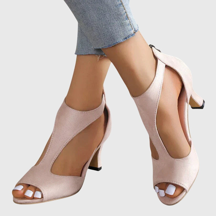 Elegant pink strappy open-toe stiletto heels for women, perfect for spring/summer parties