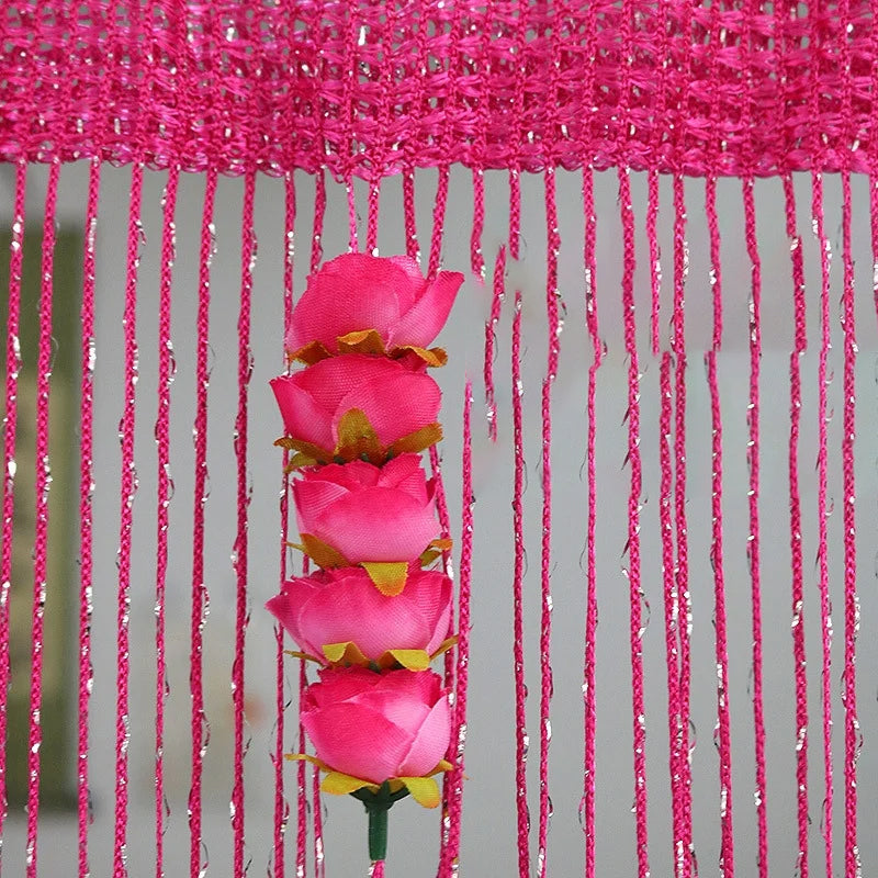 Graceful Rose Thread Tassel Door Curtain, featuring intricate floral designs