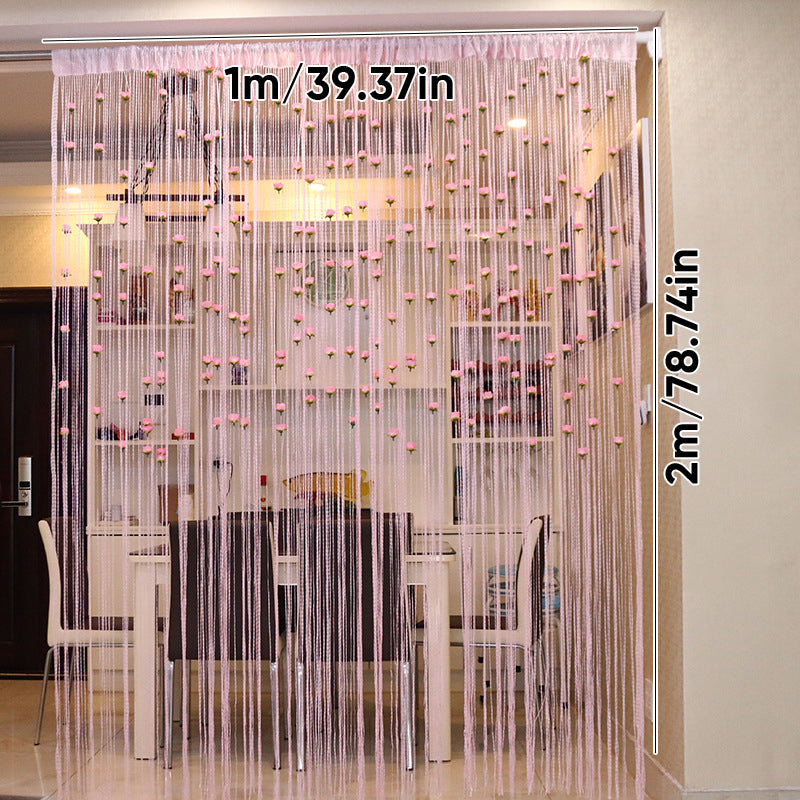 Elegant Rose Thread Tassel Door Curtain, casting soft shadows and enhancing ambiance