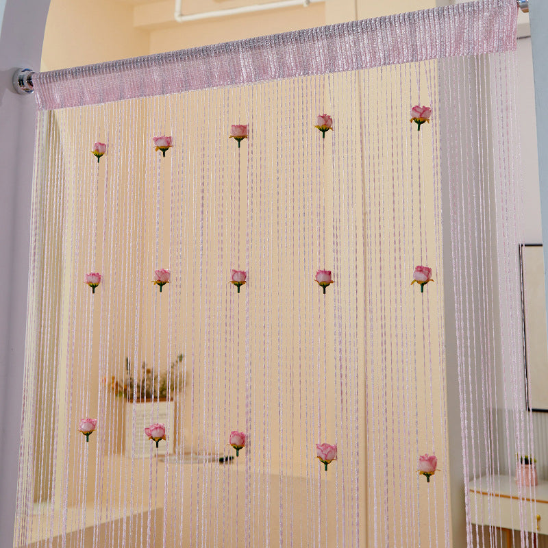 Full view of an Elegant Rose Thread Tassel Door Curtain, enhancing home decor with style