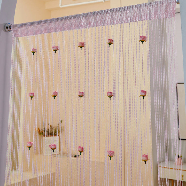 Full view of an Elegant Rose Thread Tassel Door Curtain, enhancing home decor with style