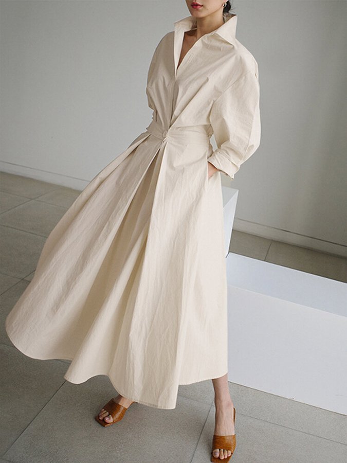 Casual chic women's elegant maxi dress. Puff sleeve, twist waist, V-neck, versatile long dress.