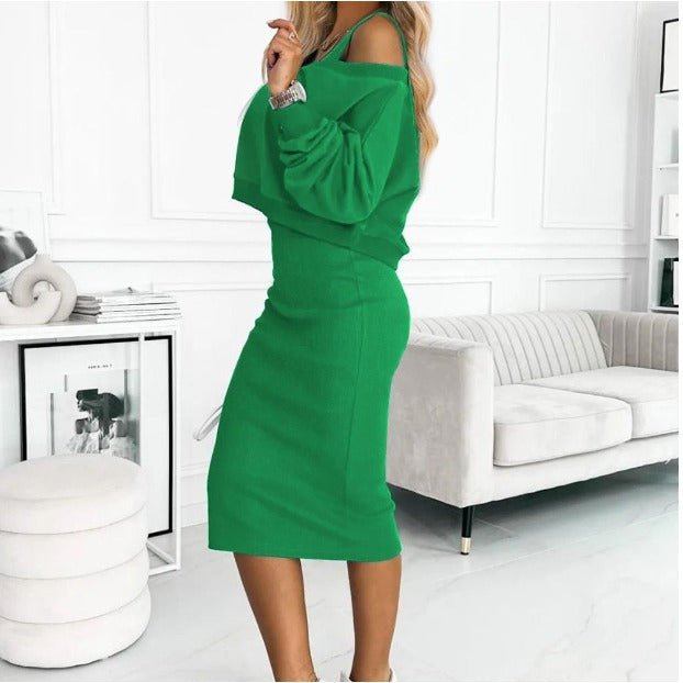 Versatile two-piece off-shoulder top and midi skirt, a stylish women's summer coord set.