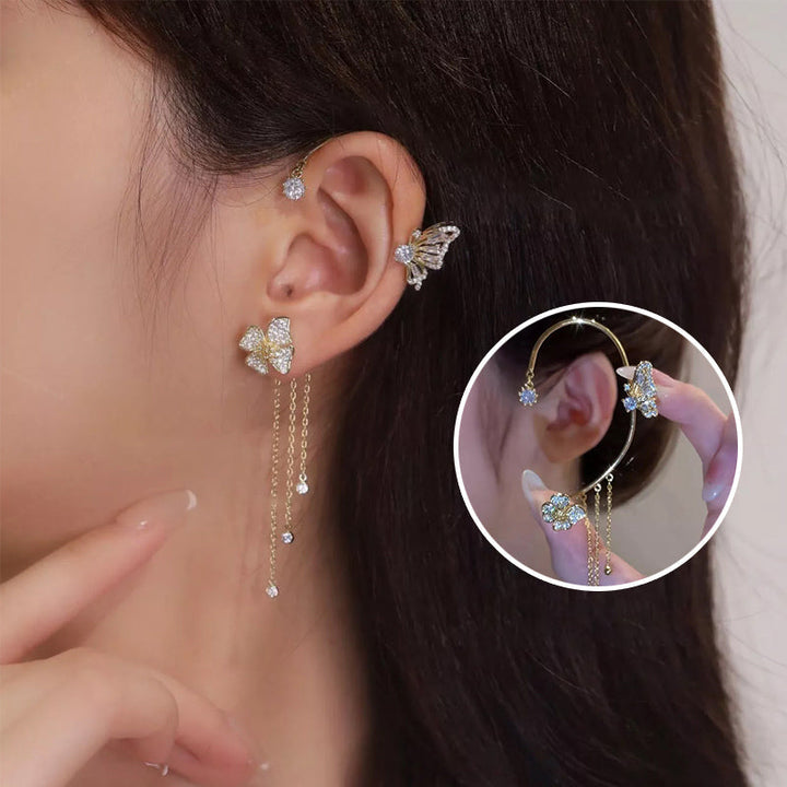 Elegant women's zircon butterfly dangle earrings with long tassels, perfect for parties.