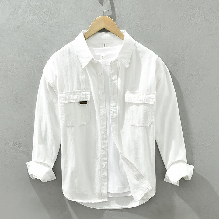 Versatile white snow women's relaxed fit button-down shirt with long sleeves
