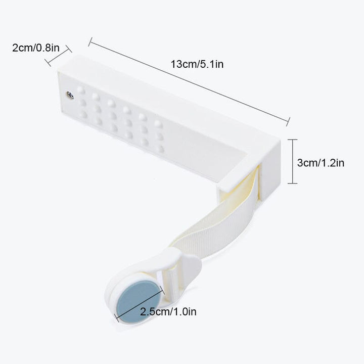 Product shot of the 4-piece set of bed sheet fasteners from an overhead angle
