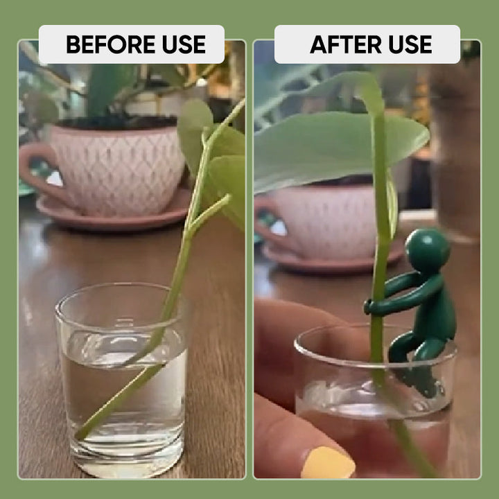 Close-up of Prop Buddies plant support clips, holding a small stem securely while propagating