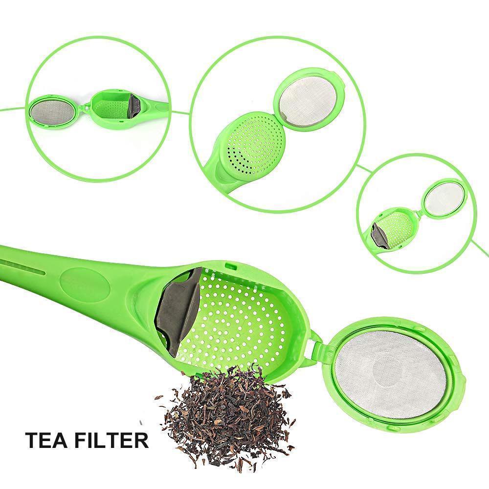 Compact green tea infuser spoon, stainless steel; essential tea accessory for any tea lover.