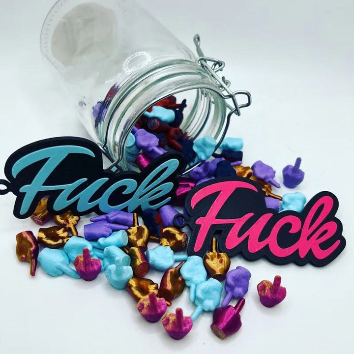 Quirky desk accessory: 'Jar of Middle Fingers' expressing playful defiance, unique novelty decoration