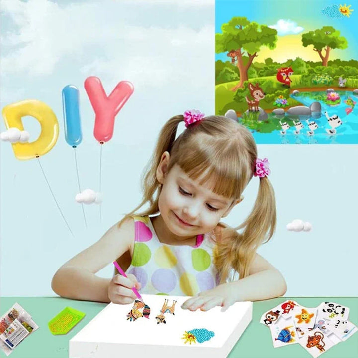 Kids DIY cartoon diamond painting kit, featuring a unicorn design, perfect for educational craft fun