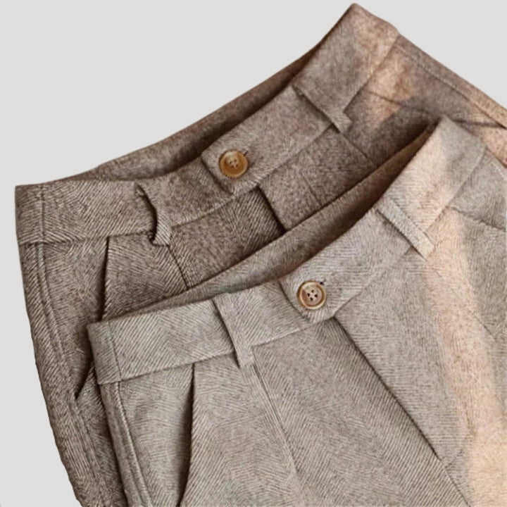 Men's beige tailored ankle-length pants, perfect for spring casual or dressy urban fashion.
