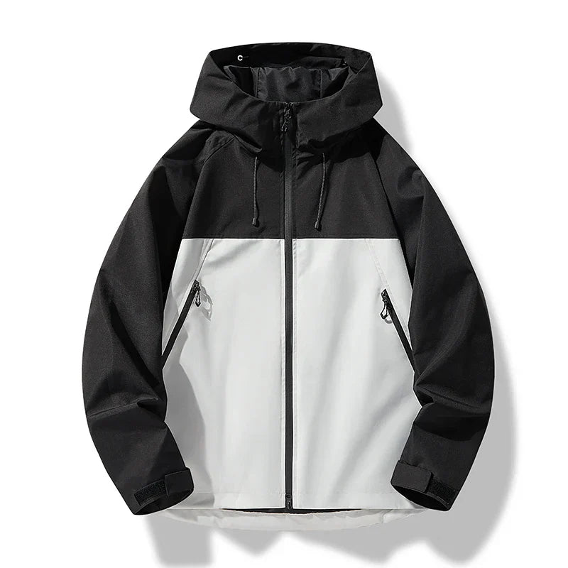 Stylish men's outerwear, a waterproof and windproof hooded jacket in grey, perfect for diverse weather.