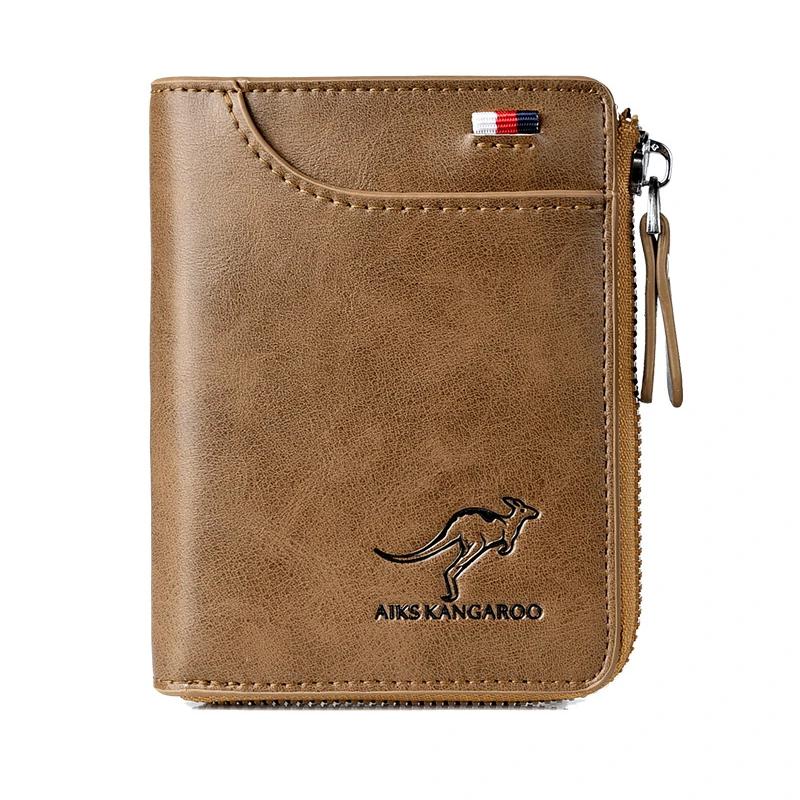 Dark tan men's RFID blocking wallet, a practical and stylish mens accessory.