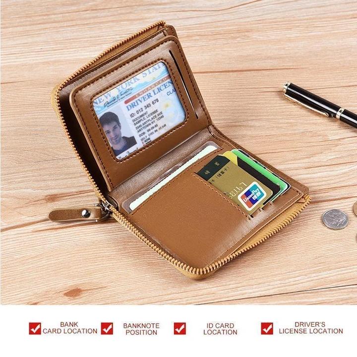 Men's secure RFID blocking wallet in a sleek, minimalist design, made from durable leather.