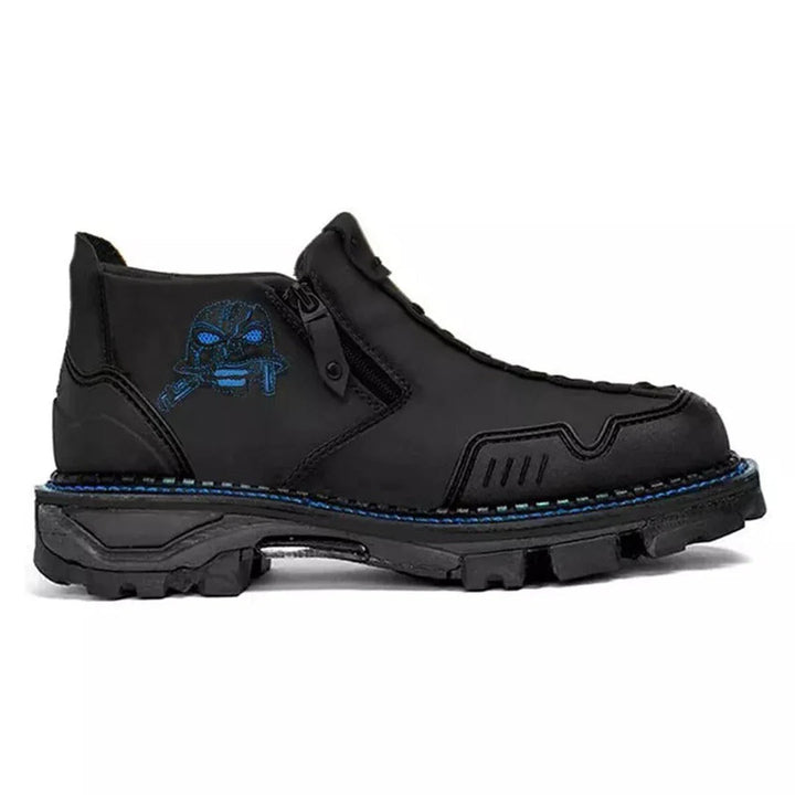 Men's black zippered tactical combat boots for rugged outdoor adventure and durability