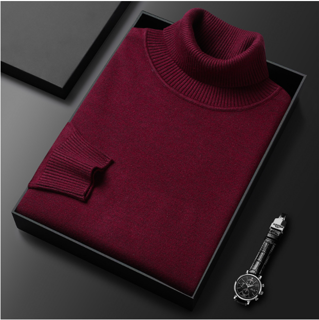 Men's soft blue turtleneck sweater, a refreshing color choice for spring, offering casual elegance and warmth.
