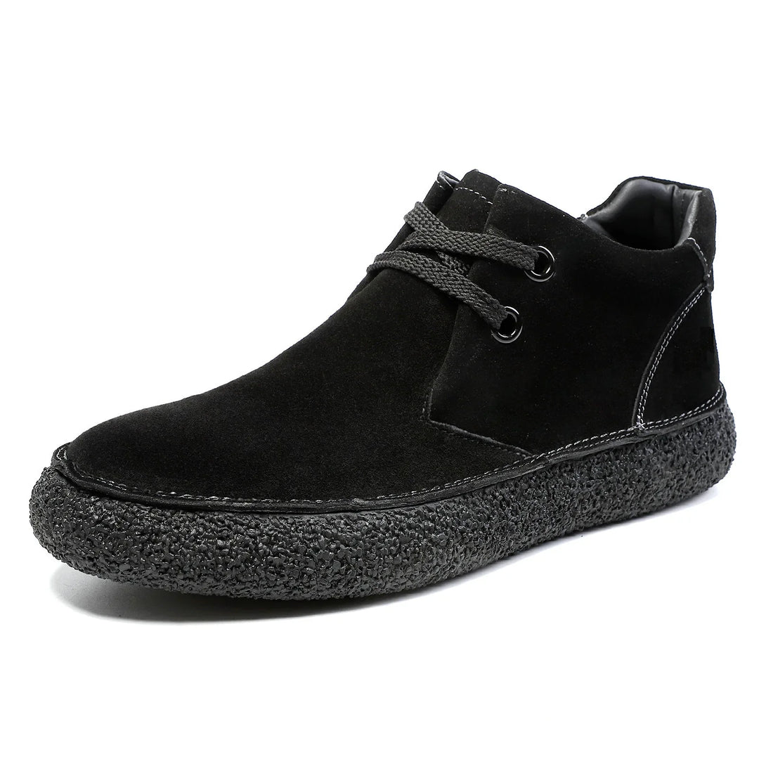 Side view of men's casual suede shoes, showcasing the durable construction for everyday use