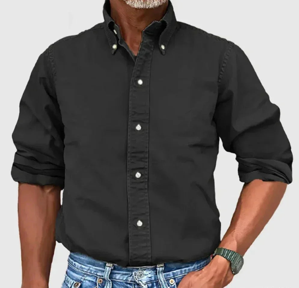 Black men's long sleeve button-up shirt, a versatile casual fashion staple
