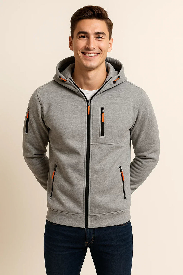 Back view of a plain men's hooded sweatshirt, showcasing the relaxed fit ideal for comfort wear.