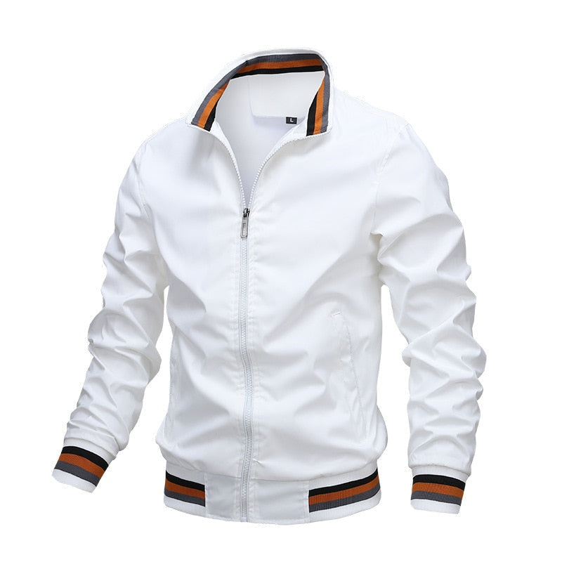 Casual men's black lightweight jacket, a versatile bomber design with a full-zip front