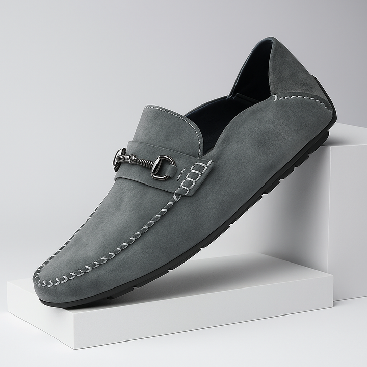 Navy blue men's suede bit loafers, sophisticated footwear for a refined look, easy slip-on style